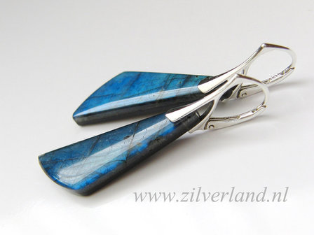 Sterling Zilveren Oorbellen met Labradoriet en Obsidiaan