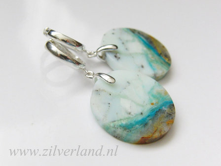 Zilveren Oorbellen met Blauwe Opaal