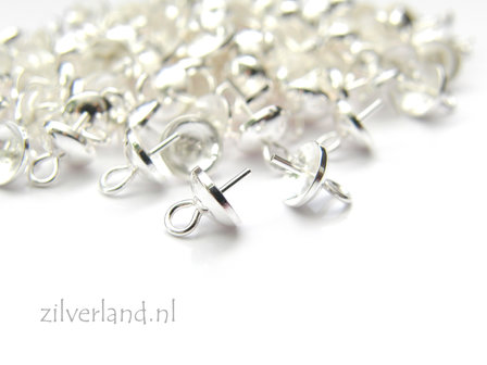 4 Stuks 6mm Sterling Zilveren Kraalhanger, Parelschotel met Pin