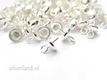4 Stuks 6mm Sterling Zilveren Kraalhanger, Parelschotel met Pin