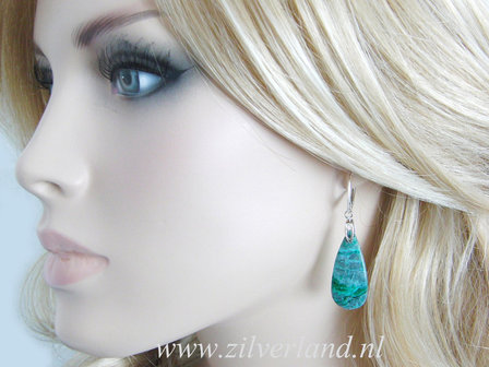 Sterling Zilveren Oorbellen met Chrysocolla