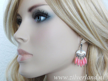 Zilveren Oorbellen met Roze Koraal