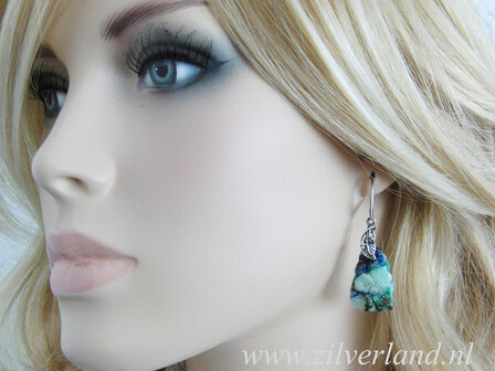 Sterling Zilveren Oorbellen met Chrysocolla &quot;Bloemen&quot;