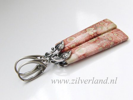 Sterling Zilveren Oorbellen met Birds Eye Jaspis