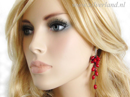 Zilveren Oorstekers met Koraal 