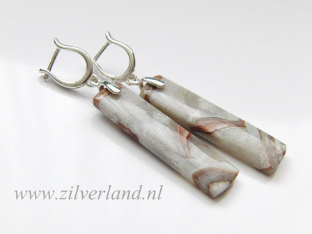 Sterling Zilveren Oorbellen met Crazy Lace Rosetta Jaspis