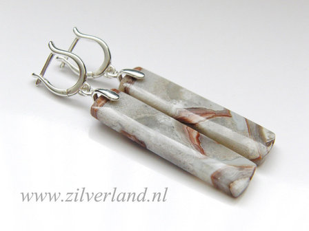 Sterling Zilveren Oorbellen met Crazy Lace Rosetta Jaspis