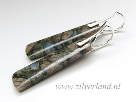 Sterling Zilveren Oorbellen met Larvikiet