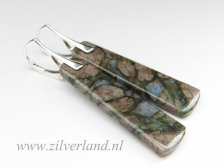 Sterling Zilveren Oorbellen met Larvikiet