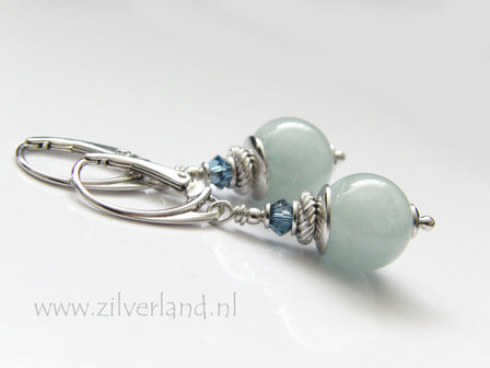 Handgemaakte Edelsteen Oorbellen met Aquamarijn- Gerhodineerd