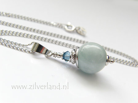 Handgemaakte Edelsteen Ketting met Aquamarijn- Gerhodineerd