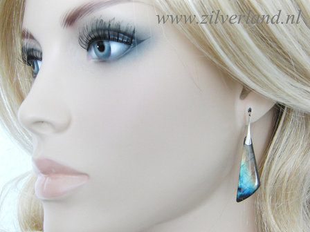 Sterling Zilveren Oorbellen met Labradoriet en Obsidiaan