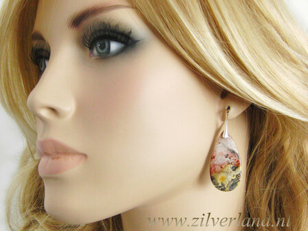 NIEUW- Sterling Zilveren Oorbellen met Birds Eye Jaspis (2)