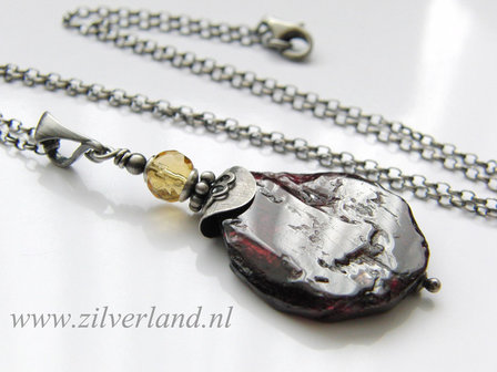 Zilveren Edelstenen Ketting met Granaat en Citrien