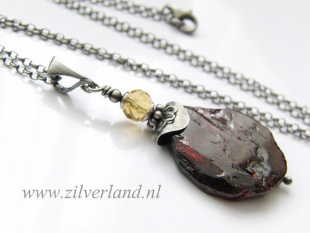 Zilveren Edelstenen Ketting met Granaat en Citrien