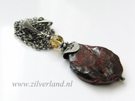 Zilveren Edelstenen Ketting met Granaat en Citrien