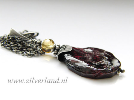 Zilveren Edelstenen Ketting met Granaat en Citrien