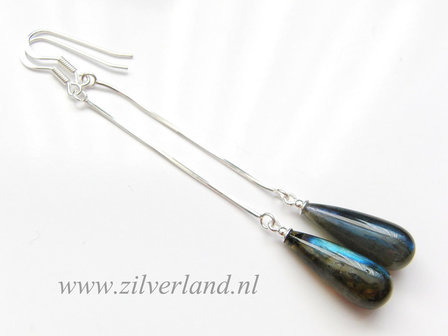 Zilveren Oorbellen met Labradoriet Edelstenen