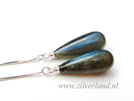 Zilveren Oorbellen met Labradoriet Edelstenen