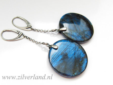 Gereserveerd- Zilveren Oorbellen met Labradoriet en Lapis Lazuli