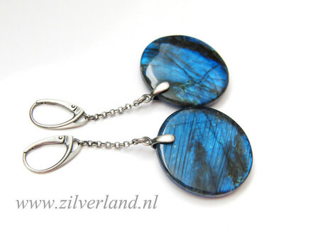 Gereserveerd- Zilveren Oorbellen met Labradoriet en Lapis Lazuli