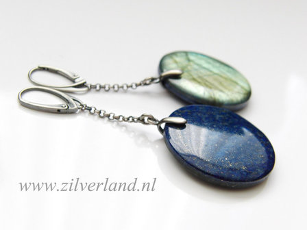 Zilveren Edelstenen Oorbellen met Labradoriet en Lapis Lazuli (2)