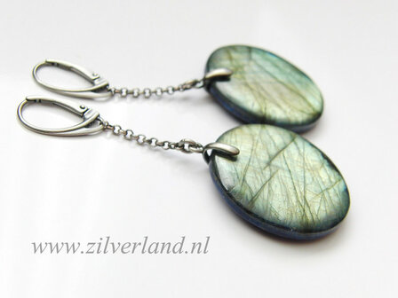 Zilveren Edelstenen Oorbellen met Labradoriet en Lapis Lazuli (2)