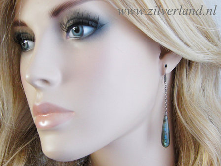 Zilveren Edelstenen Oorbellen met Labradoriet Druppels