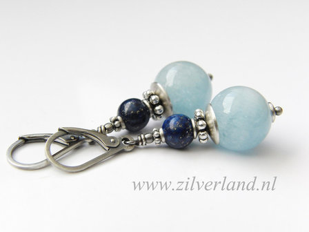 Nieuw- Edelstenen Oorbellen met Aquamarijn en Lapis Lazuli