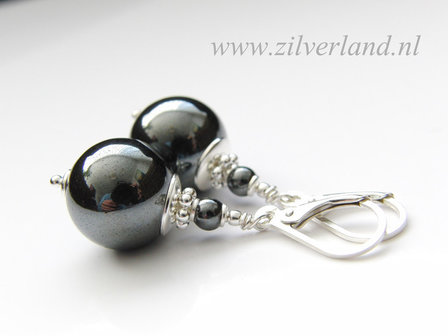 Edelstenen Zilveren Oorbellen met Hematiet
