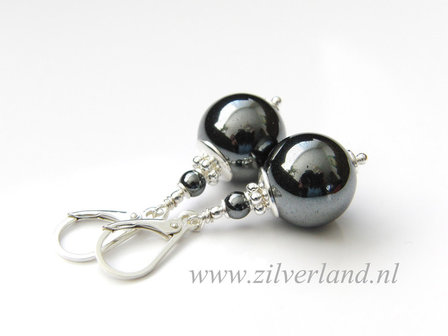 Edelstenen Zilveren Oorbellen met Hematiet