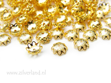 10 Stuks 6mm Kralenkapjes- Bloem Verguld