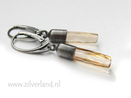 Handgemaakte Zilveren Oorbellen met Swarovski Column Kristallen
