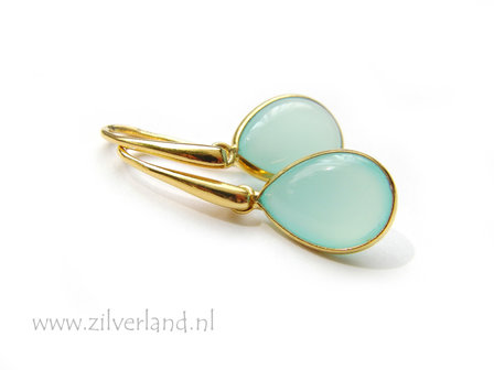 Edelsteen Oorbellen met Chalcedoon- Verguld