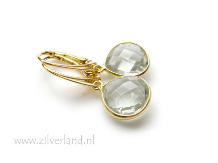 Edelsteen Oorbellen met Groene Amethyst- Verguld