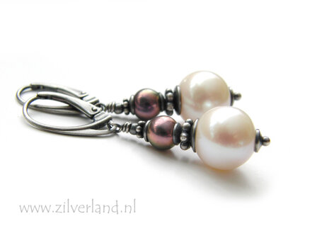Handgemaakte Oorbellen met Zoetwaterparels- Geoxideerd
