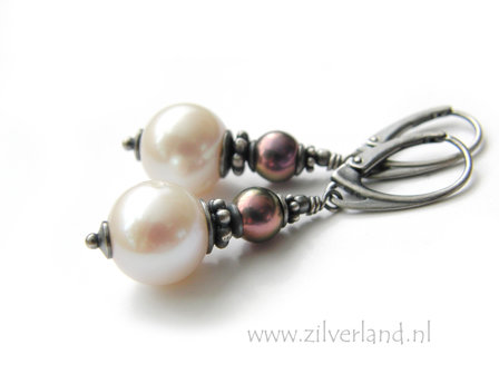 Handgemaakte Oorbellen met Zoetwaterparels- Geoxideerd
