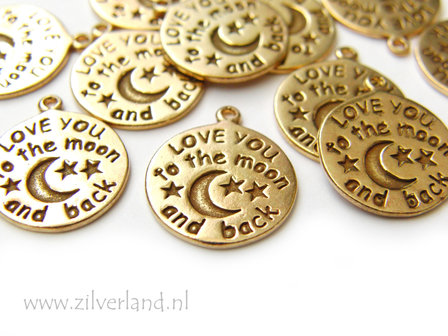 Sterling Zilveren Hanger &quot;Love you to the moon and back&quot;- Verguld