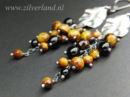 Edelstenen Zilveren Oorbellen met Tijgeroog en Onyx
