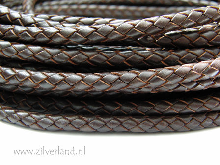 20cm Gevlochten 6mm Leerkoord- Donkerbruin