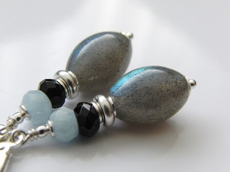 Edelstenen Oorbellen met Labradoriet, Onyx en Aquamarijn