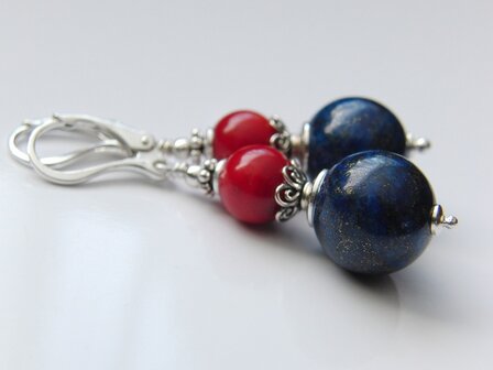 Edelstenen Oorbellen met Lapis lazuli en Koraal