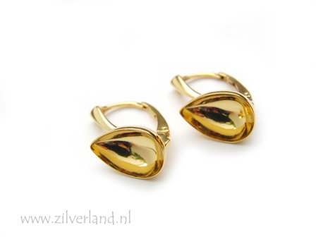 Sterling Zilveren Oorhaken voor UV Hars/Resin of 14mm Swarovski Druppel- Verguld