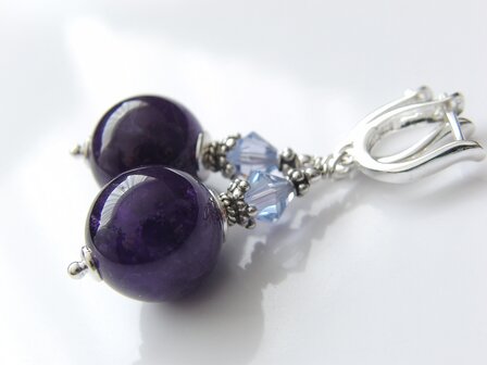 Edelstenen Oorbellen met Amethist en Swarovski 