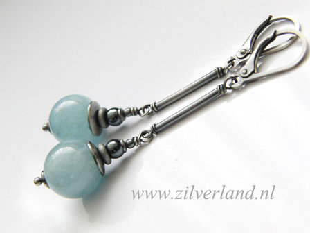 Edelstenen Oorbellen met Aquamarijn en Hematiet