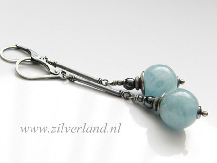 Edelstenen Oorbellen met Aquamarijn en Hematiet
