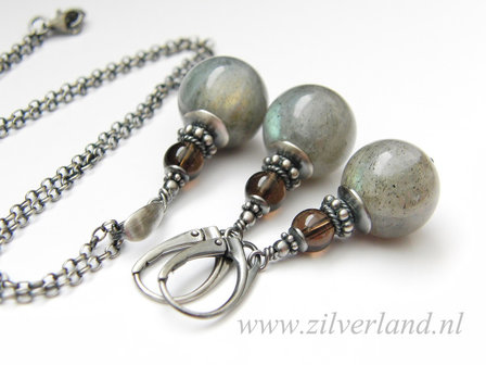 -Sieraden Set- Sterling Zilveren Oorbellen en Ketting met Labradoriet