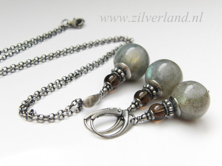 -Sieraden Set- Sterling Zilveren Oorbellen en Ketting met Labradoriet