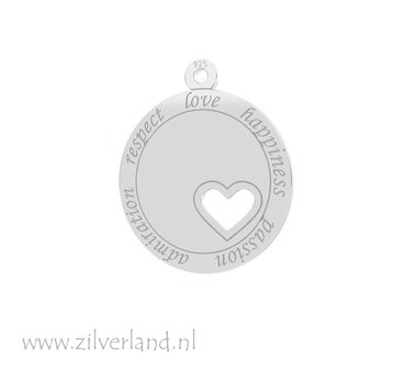 Sterling Zilveren Hanger met Hart- Love, Happiness...