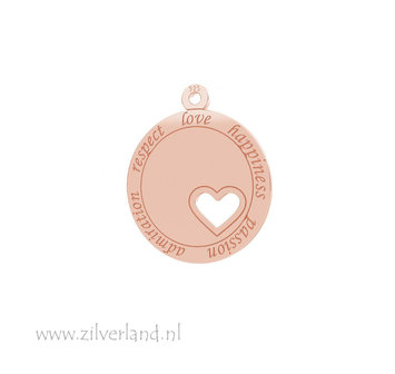 Sterling Zilveren Hanger met Hart- Love, Happiness Rose Verguld